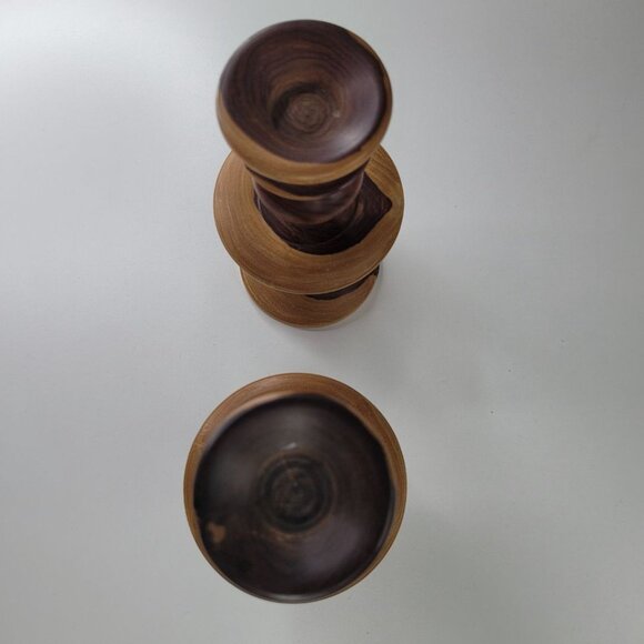Wooden Candlestick Holders Tapered Solid Grain Two Tone Turned Pair Set 6.5 Inch - Picture 12 of 16
